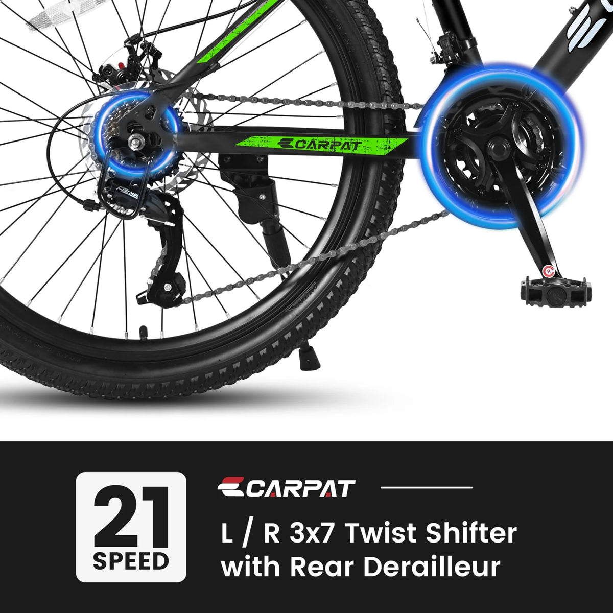 26 Inch Mountain Bike 21 Speed With Dual Disc Brakes High Carbon Steel Frame For Adults All Terrain Commuter Bicycle For Trail Beach City Snow Riding Green