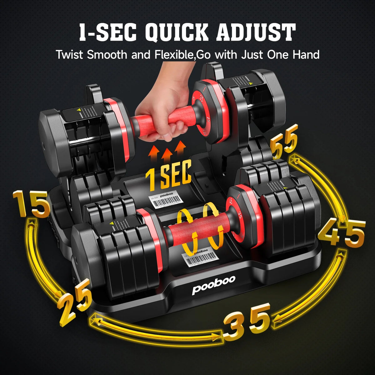 (1 Pair) LNOW 50lbs Quick Select Adjustable Dumbbells for Home Gym 5 in 1 Free Weights 5/10/15/20/25lb/50lb Dumbbell with Anti-Slip Handle, Suitable for Home Gym Exercise Equipment