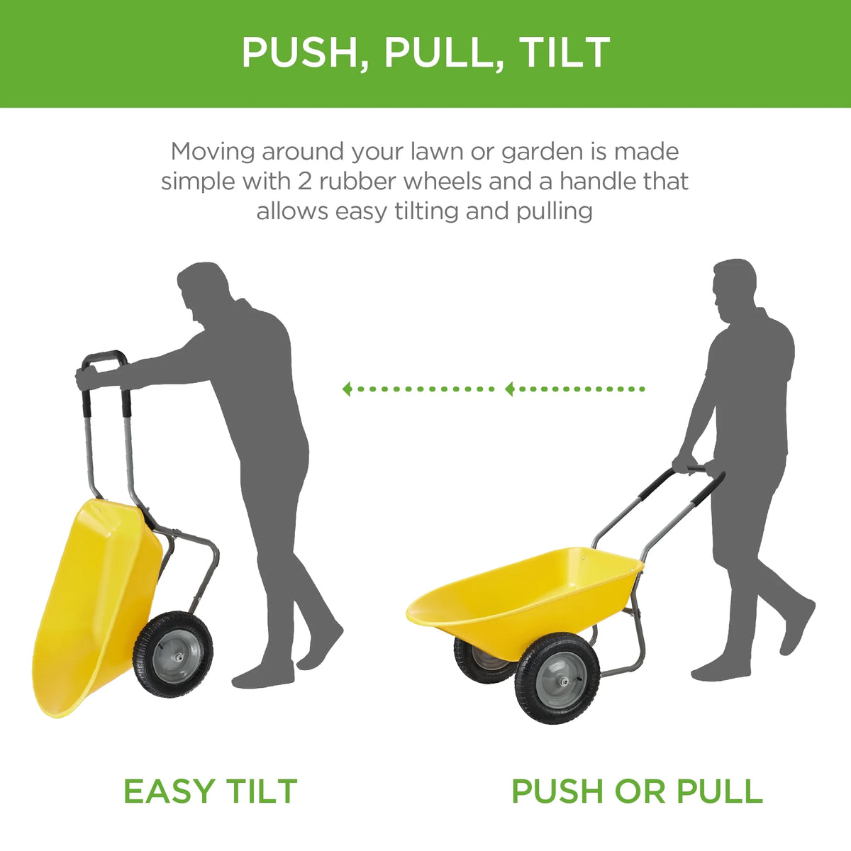 Best Choice Products Dual-Wheel Home Wheelbarrow Yard Garden Cart for Lawn, Construction - Green