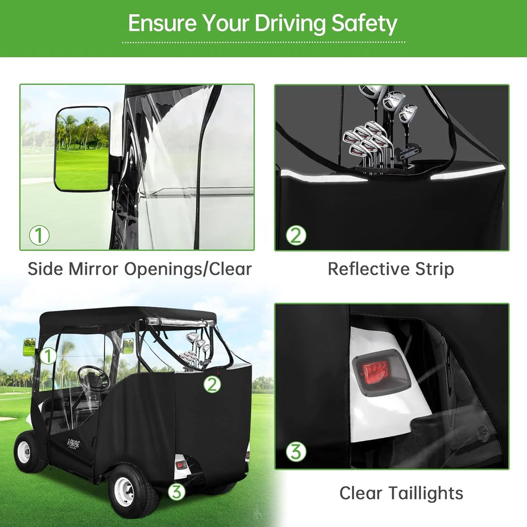 10L0L 2 Passenger Golf Cart Enclosures Fit EZGO TXT RXV, Waterproof Driving Cover Black Golf Cart Accessories