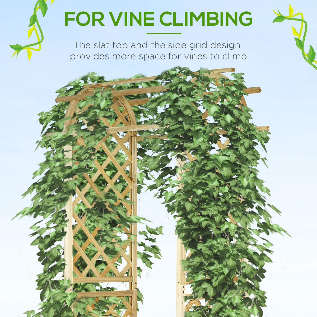 CAMSCH 85'' Premium Outdoor Wooden Arbor Arch with Trellis, Straight top, Pergola Arch for Climbing Plants, Wood Garden Yard Lattice, Wedding Arch for Ceremony, 63''(L) x 26''(W) x 85''(H)