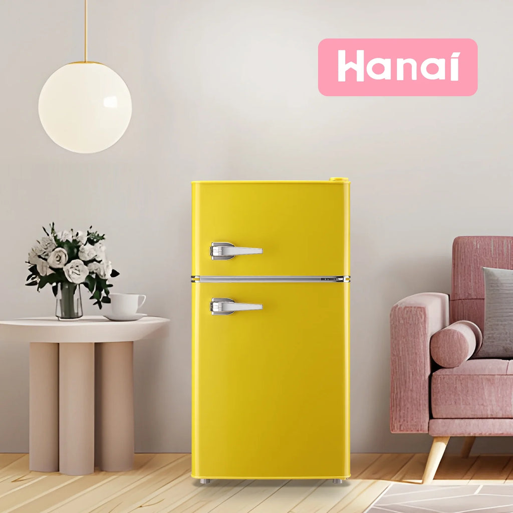 3.5 Cu.ft Compact Refrigerator WANAI Dual Doors Handles Mini Fridge with Top Freezer Blue New