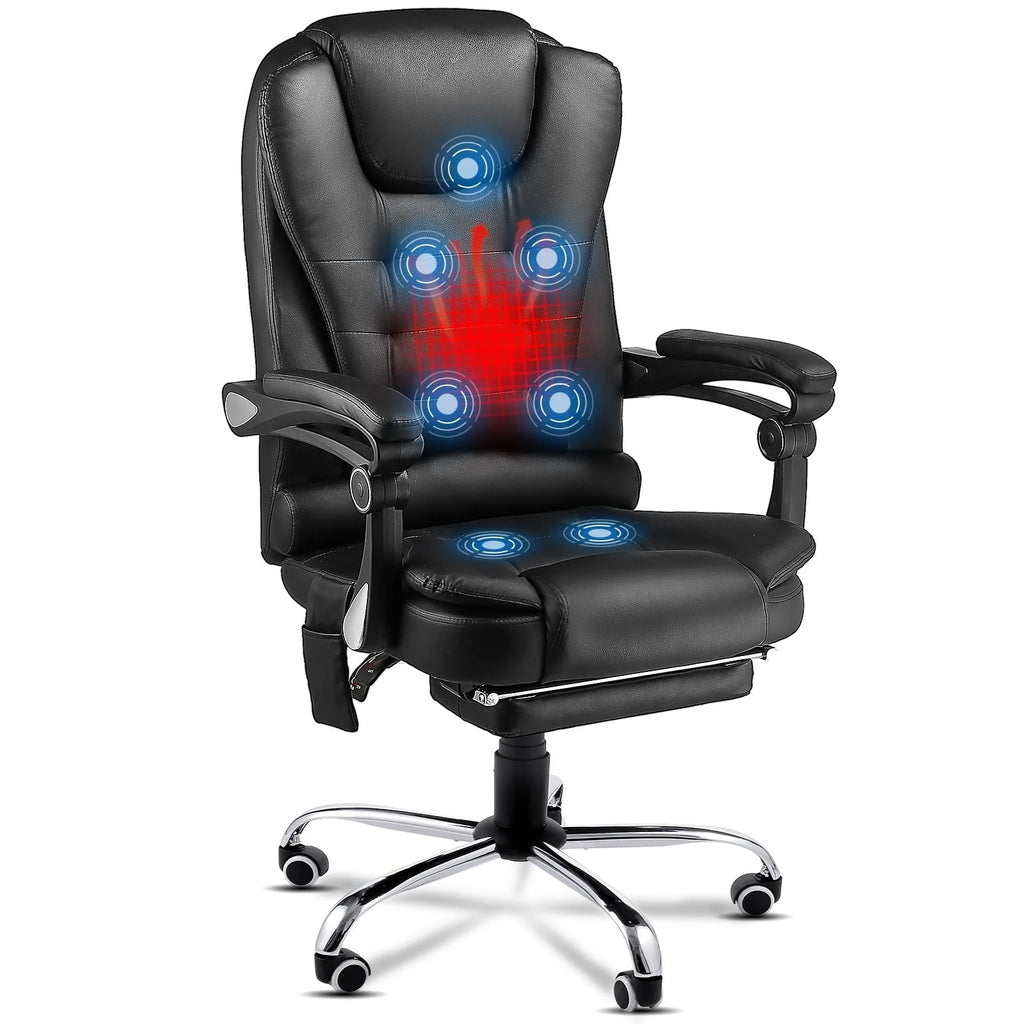 YODOLLA Ergonomic Office Chair with Heated 7 Points Massage Retractable Footrest, High Back Swivel Leather Chair Big and Tall Heated Reclining Office Chair, Black