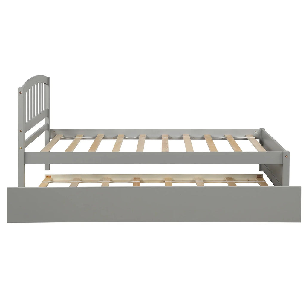 Aukfa Twin Platform Bed with Trundle - Trundle Bed with Headboard for Kids Teens - White
