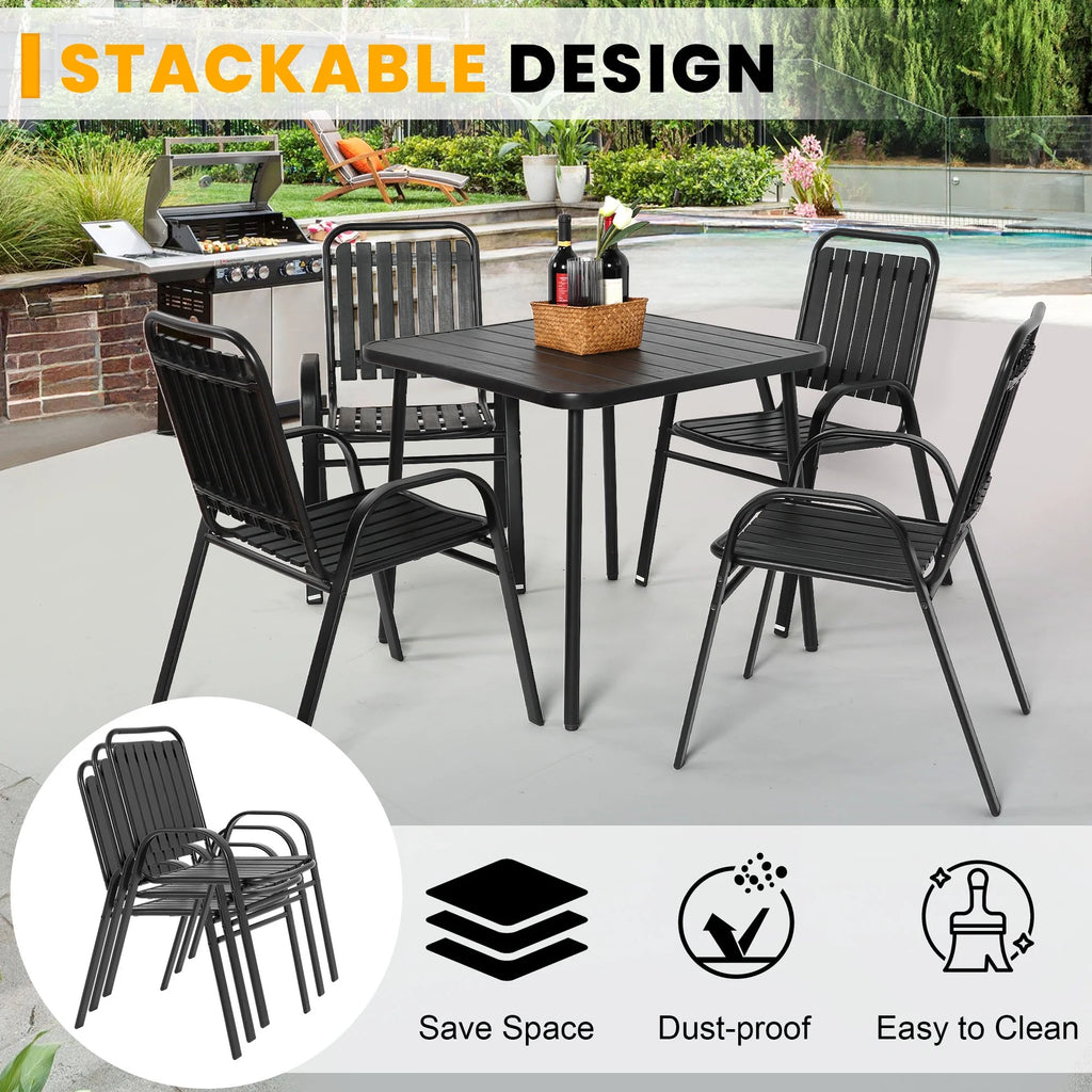 Seizeen 7-Piece Outdoor Table and Chairs, Patio Table Set with 6 Rattan Chairs, All-weather Outdoor Patio Dining Sets Rectangular Metal Table with Acacia Wood Top, Umbrella Hole, Gray