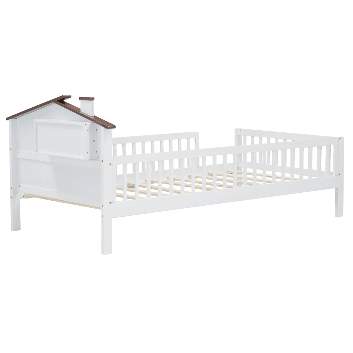 Euroco Wood Twin Size Platform Bed, House Bed with LED Light and Storage, White