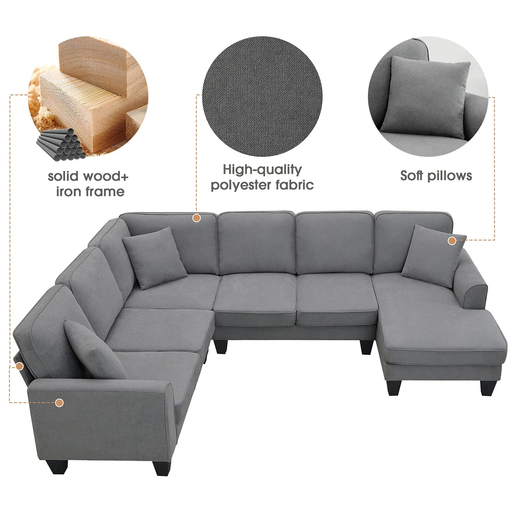 Harper & Bright Designs Modular Sectional Sofa with Ottoman Couch L Shape Corner Sofa Sets 7 Seats Fabric Couch for Living Room, Black, 112 * 87 inch