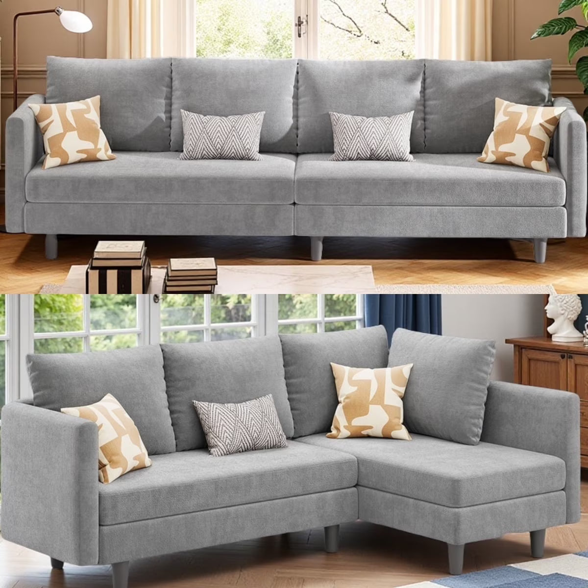 106" Modular Sectional Sofa Bed with Storage Ottoman, Lofka Modern Comfy Couches and Sofas with Side Pockets for Small Spaces, Living Room Furniture in Dark Gray