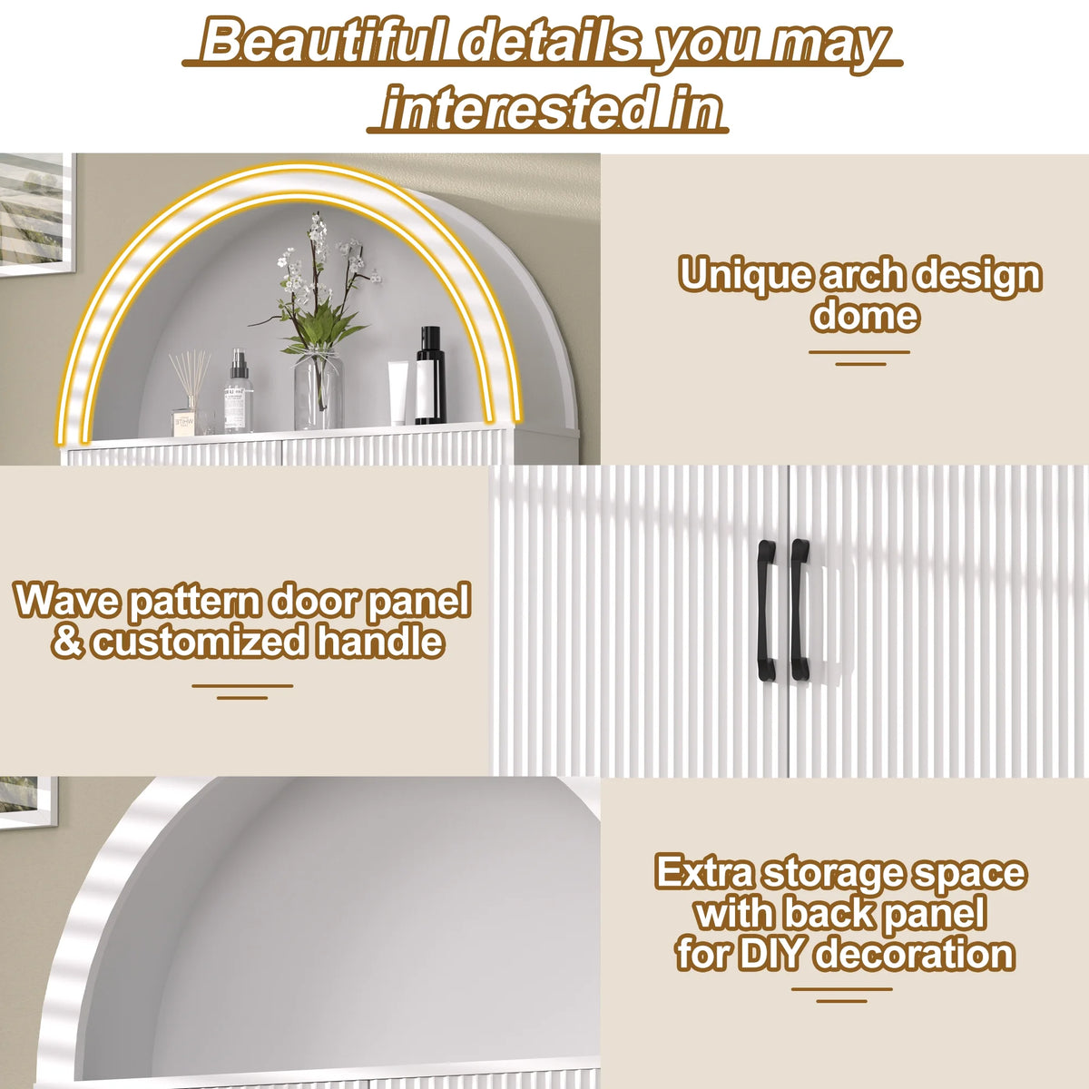 HARIPUL Over The Toilet Storage Cabinet w/ Unique Wood Grain & Arc Design, Freestanding Bathroom Shelf Organizer Space Saver w/ Doors & Anti-Tip Device, Wood Color