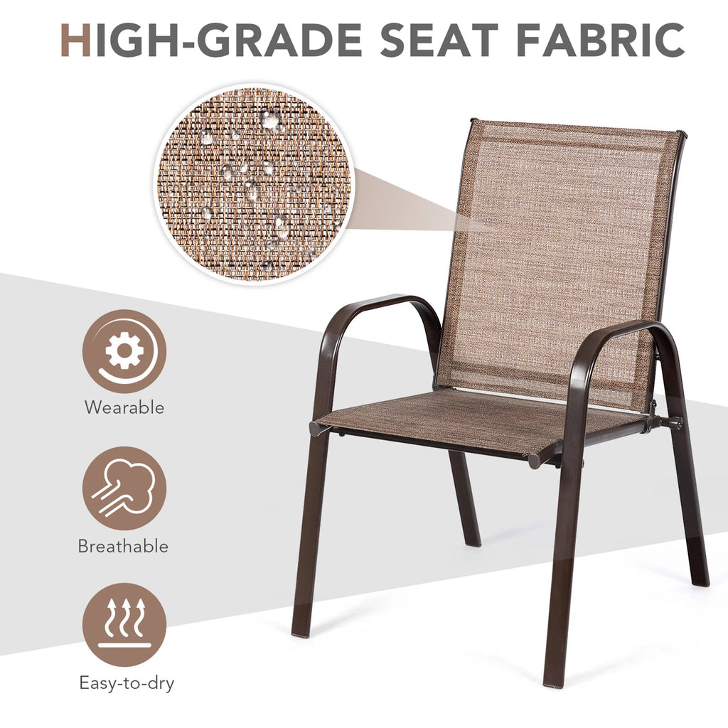 Gymax Set of 4 Patio Chairs Dining Chairs w/ Steel Frame Yard Outdoor Grey