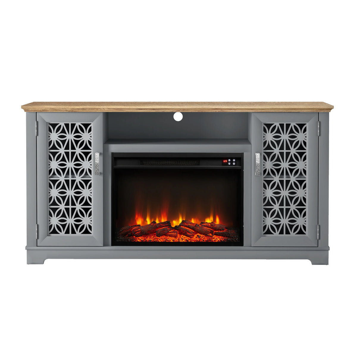 FESTIVO Farmhouse TV Stand with Electric Fireplace for up to 65" TVs -Grey