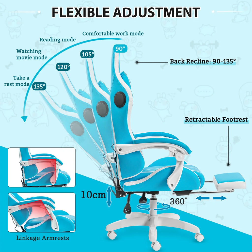 Hoffree Gaming Chair with Bluetooth Speakers and Footrest Massage Office Chair with LED Lights Ergonomic Game Chair High Back with Lumbar Support and Headrest Adjustable Swivel for Adults 300lb