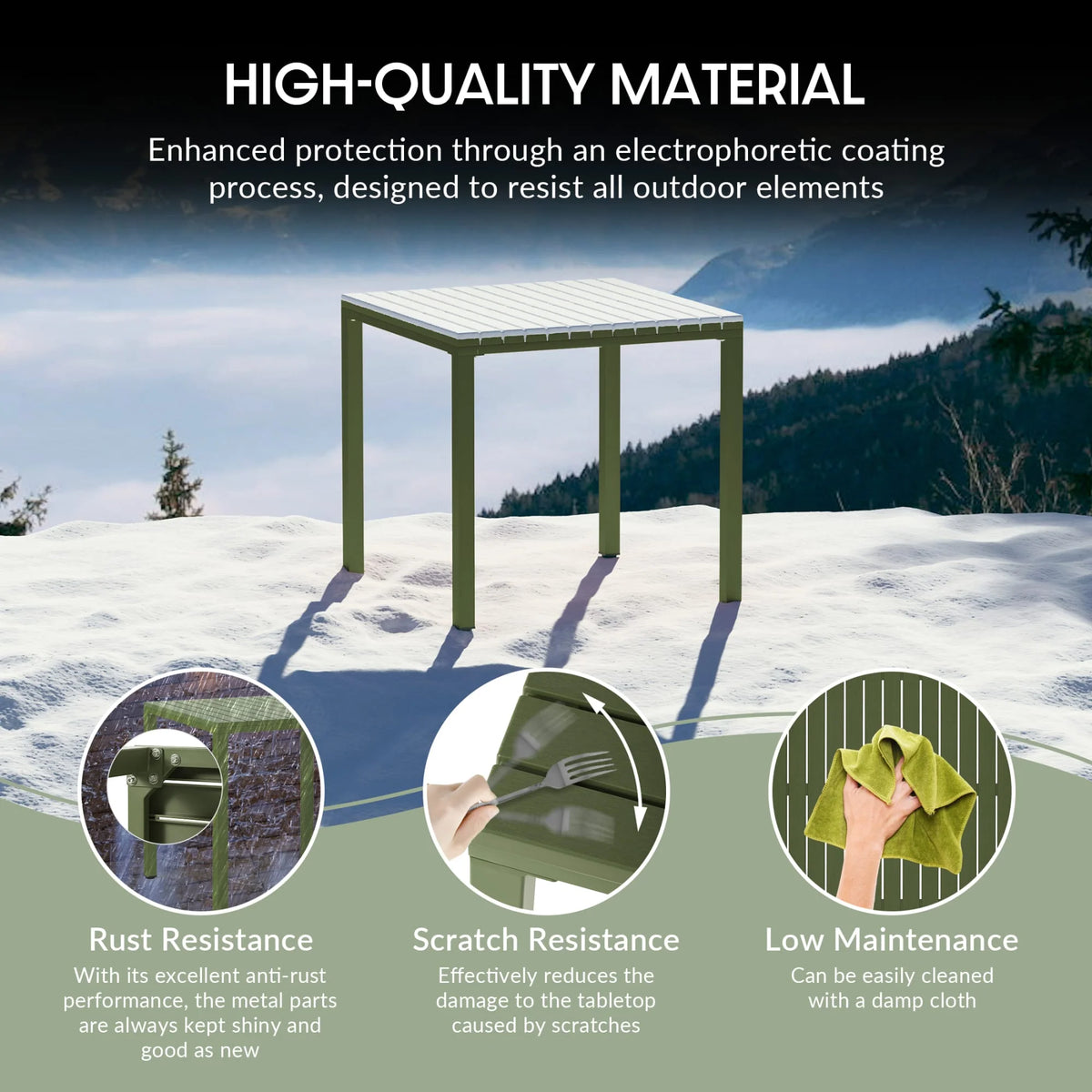 WestinTrends Playa 5-Piece Outdoor Metal Frame Dining Table Patio Set with Stackable Patio Dining Chairs, Olive Green