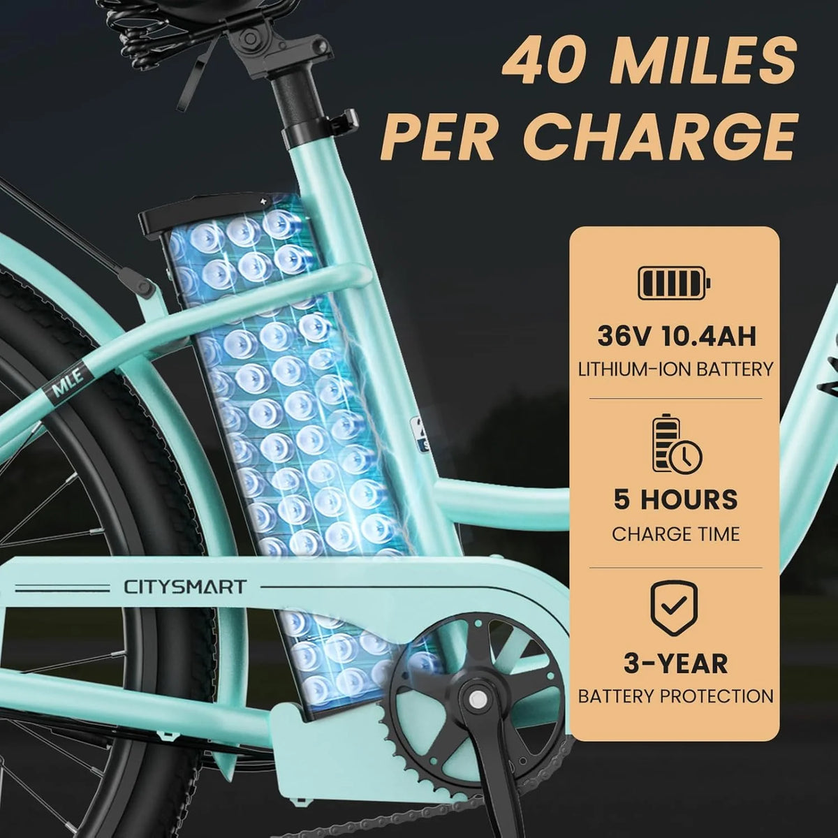 MOONCOOL Electric Bicycle for Adults 350W , 7-Speed Ebike with 36V 10.4Ah Removable Battery�� 40 Miles Range , 20 mph Electric Commuter Bike for Women Men, Certified to UL 2849 by SGS