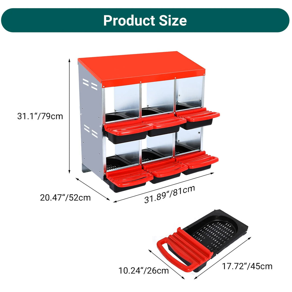 Chicken Nesting Box, 6/8/10 Compartment Nesting Box, Heavy Duty Chicken Coop Nesting Box with Removable Tray, Metal Chicken Laying Box for Chicken