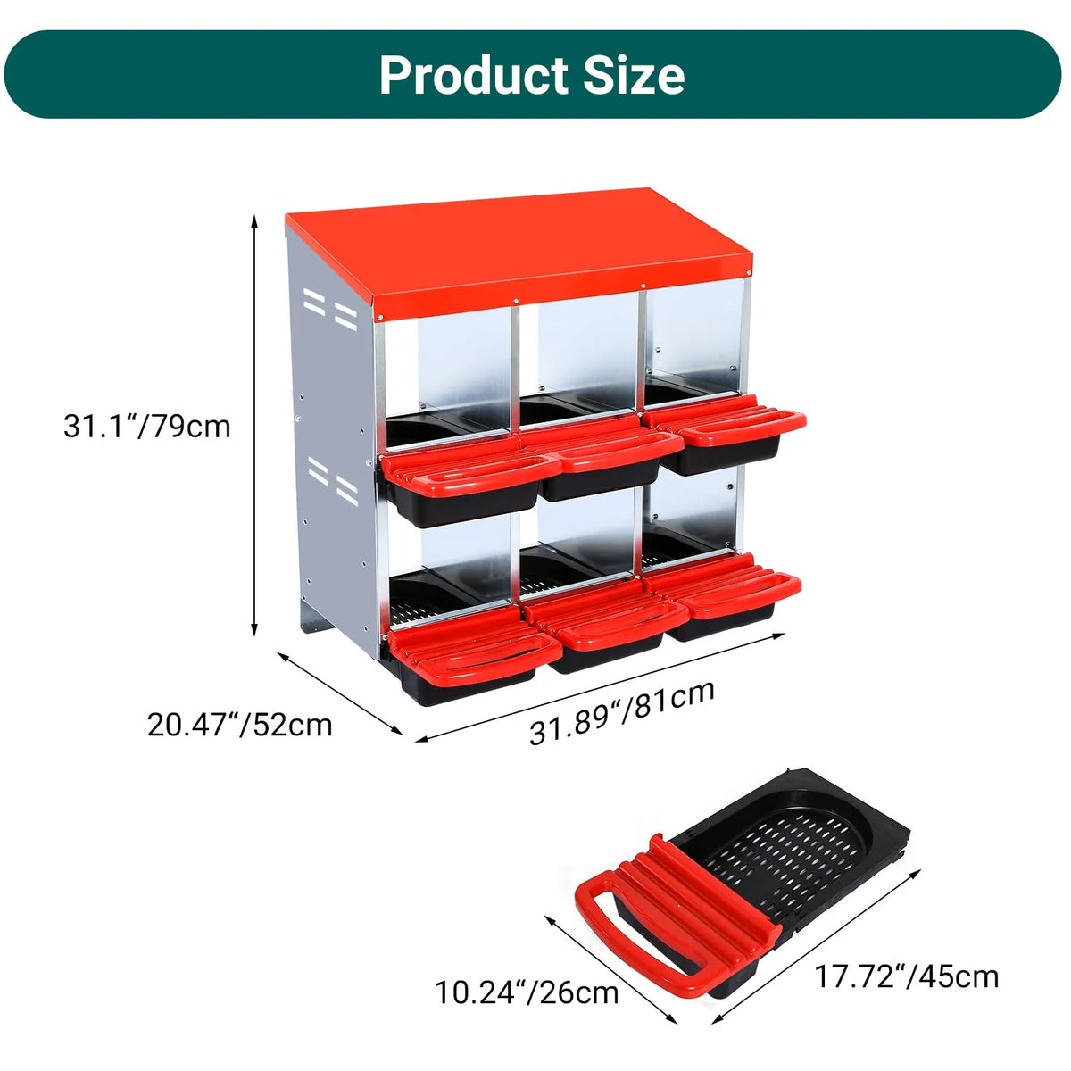 Chicken Nesting Box, 6/8/10 Compartment Nesting Box, Heavy Duty Chicken Coop Nesting Box with Removable Tray, Metal Chicken Laying Box for Chicken