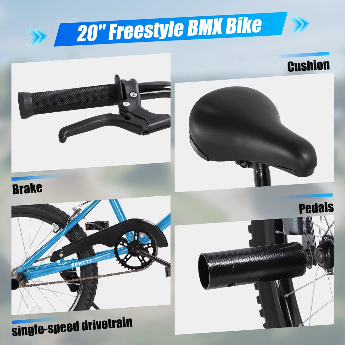 SPPTTY 20" Freestyle BMX Bike with 4 Pegs,Kids Bicycle for Teen Beginner, Age 7-14 Years,Multicolor