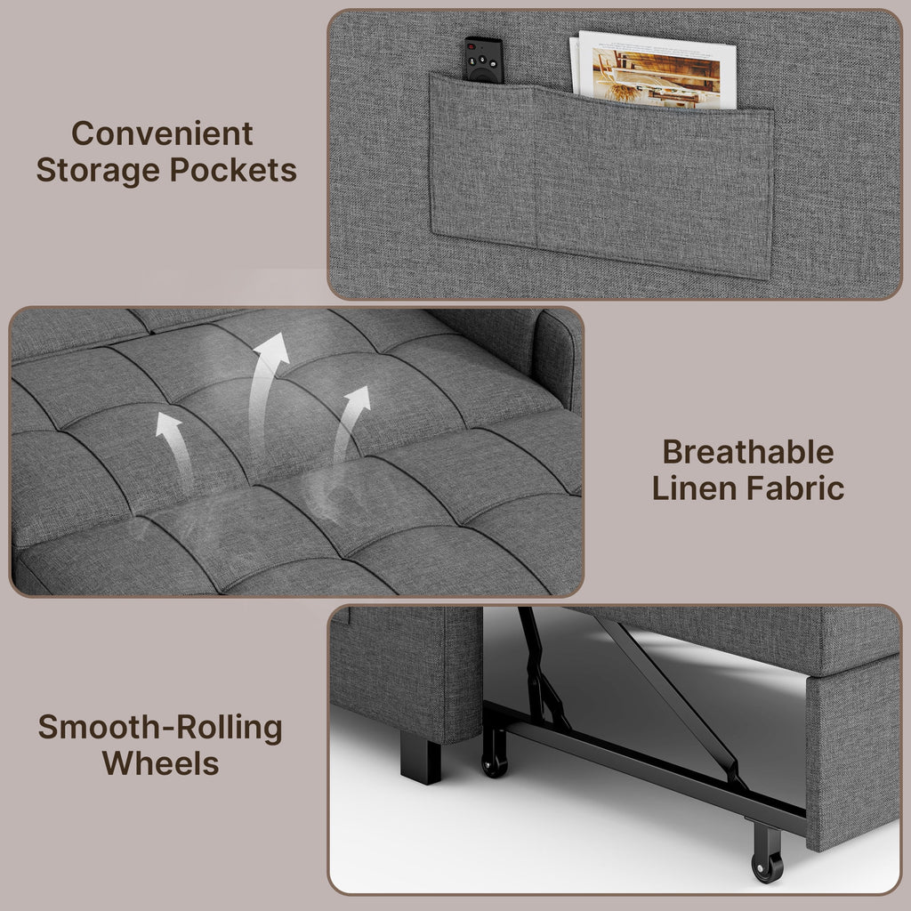 Sofa Bed, Lofka 3-in-1 Convertible Sleeper Sofa with Storage, Adjustable Backrest & Pull Out Function - Sleeper Chair for Small Space, Apartment, Dark Grey