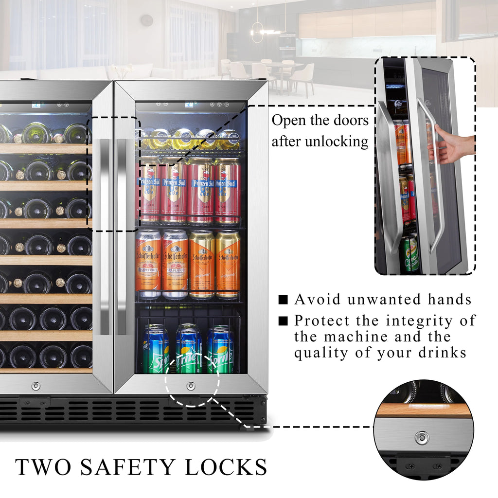 Lanbo 76 Can 31 Bottle Under Counter Dual Zone Wine Refrigerator and Beverage Cooler 30 inch Width