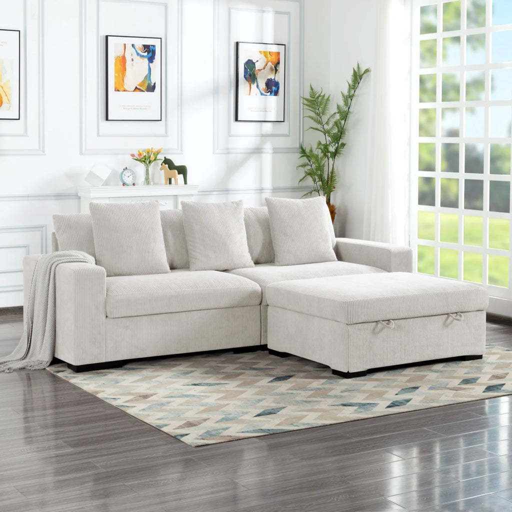 Gewnee 103.5-Inch Modular Corduroy Sofa Set with Solid Wood Legs, High-Density Foam, Suitable for Living Room/Bedroom/Office