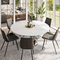 POVISON 7PCS Modern Dining Table Sets (59"Table + 6 Chairs), Round Glossy Sintered Stone Dining Table with Dining Chairs