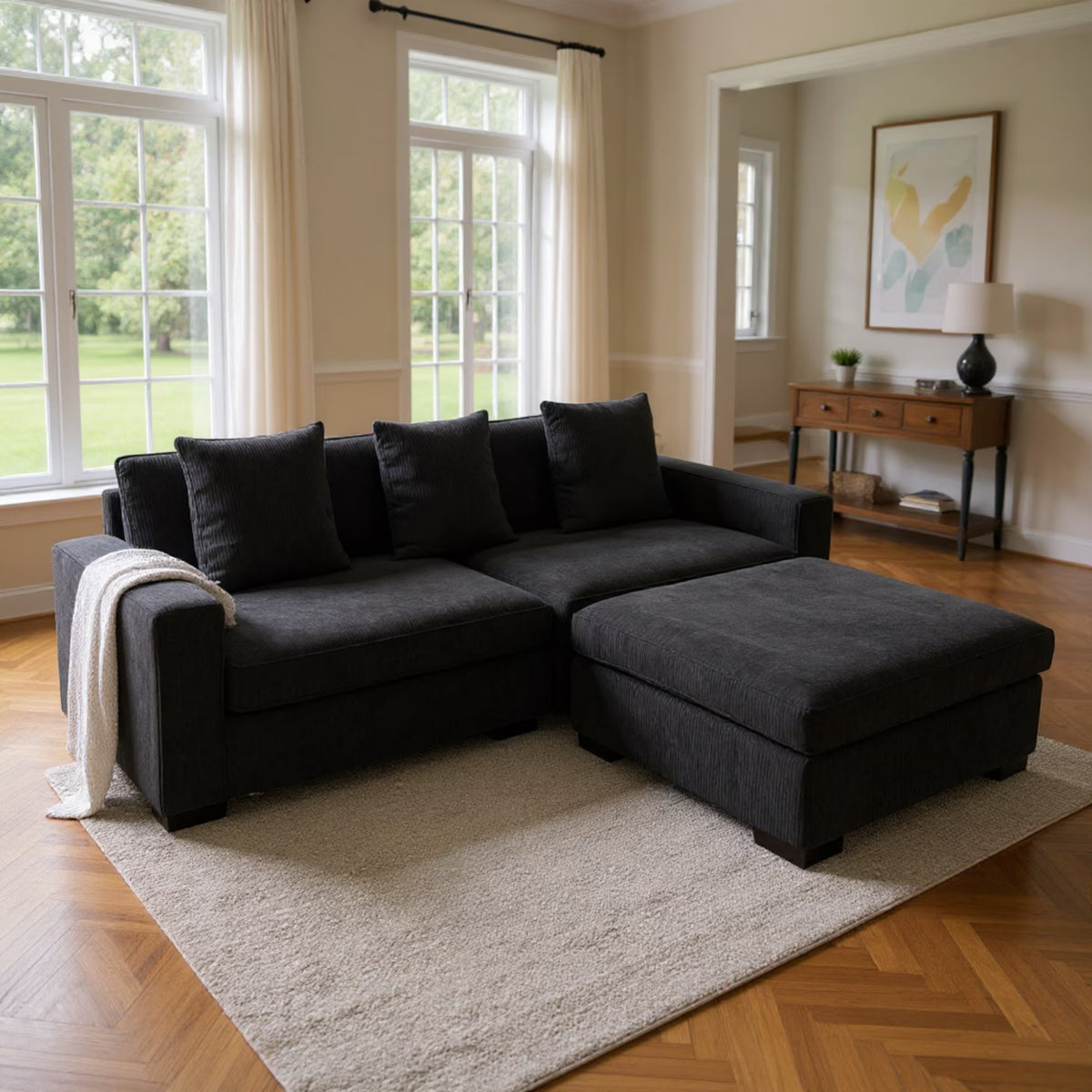 Gewnee 103.5-Inch Modular Corduroy Sofa Set with Solid Wood Legs, High-Density Foam, Suitable for Living Room/Bedroom/Office