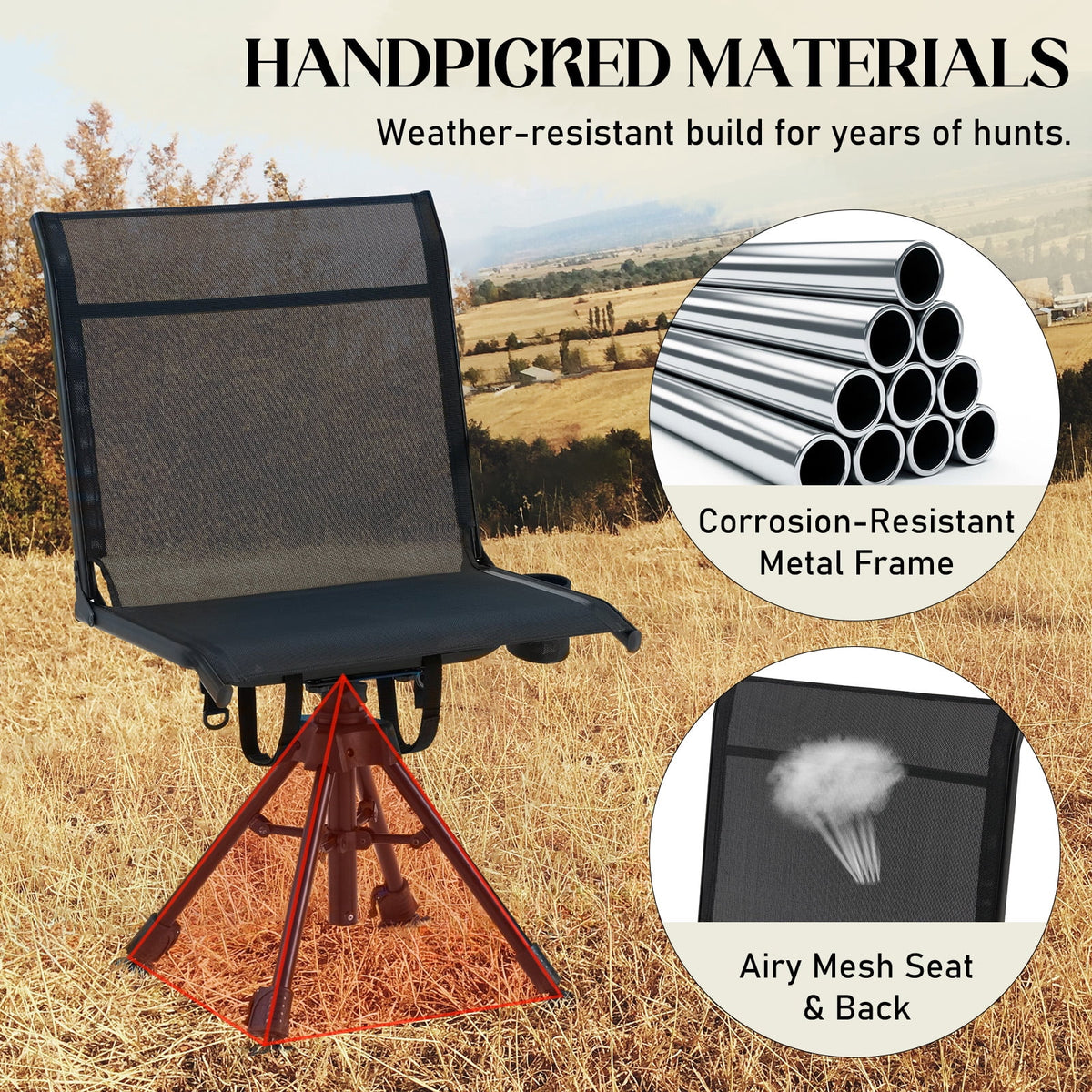 Danrelax 360�� Silent Camo Hunting Blind Chair, Armrests, Side Pouch, Telescopic Legs