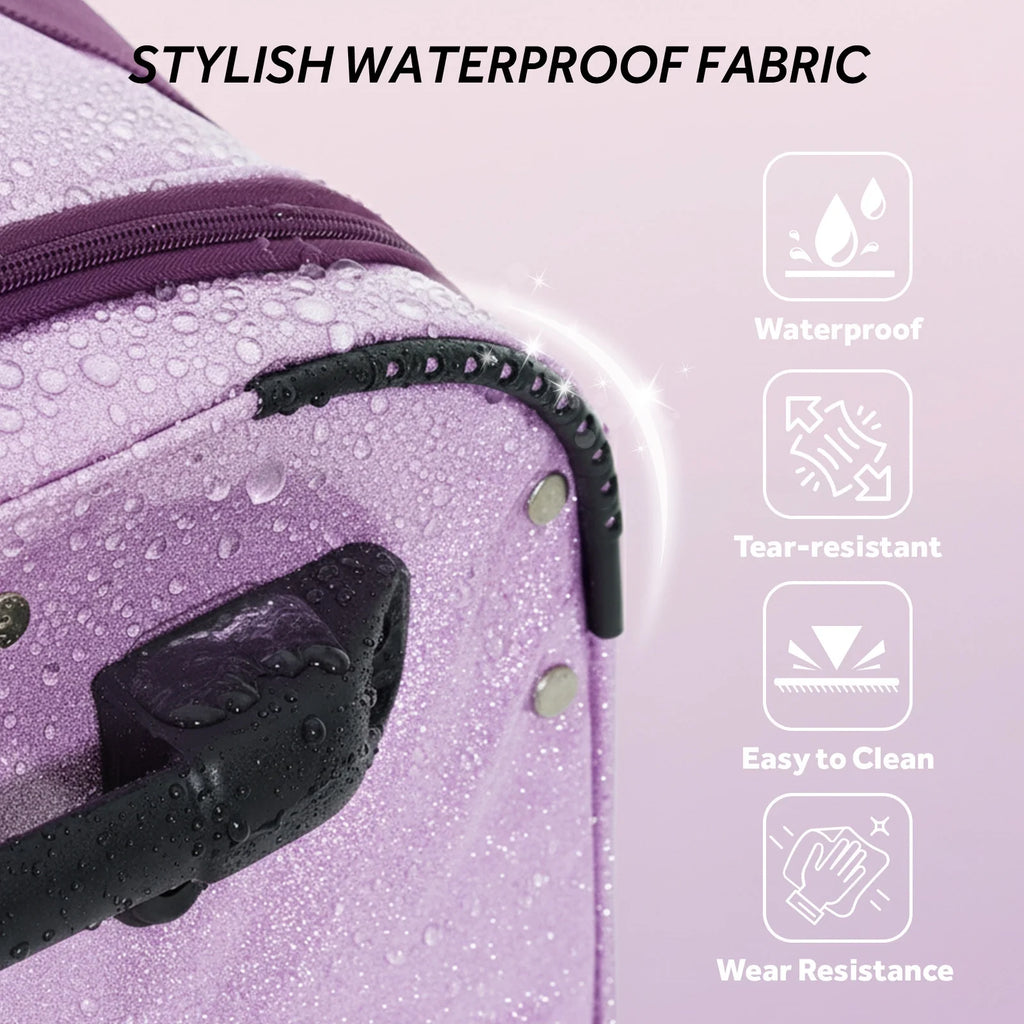 Fegat Dance Bag with Garment Rack,23"Glitter Bright Rolling Dance Duffel Bag Lightweight Competition Bag Costume Suitcase for Dancers Performer Artist, Shine Glitter Purple