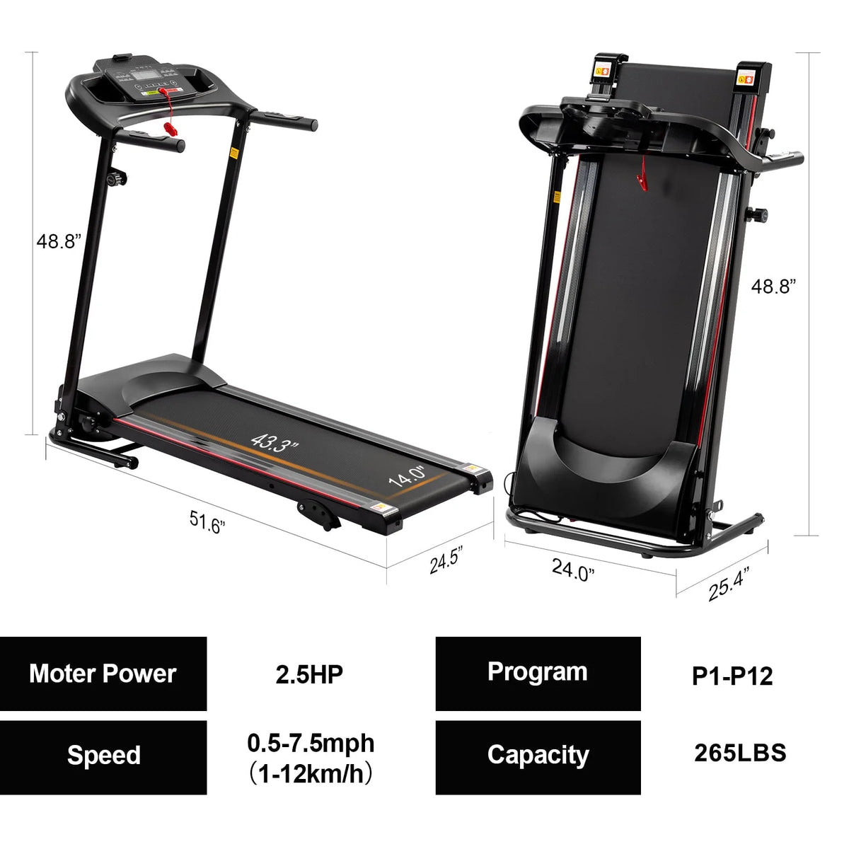 FYC 2.5HP Folding Treadmills for Home with Bluetooth & Incline, Portable Running Machine Electric Compact Treadmills Foldable for Exercise Home Gym Fitness Walking Jogging