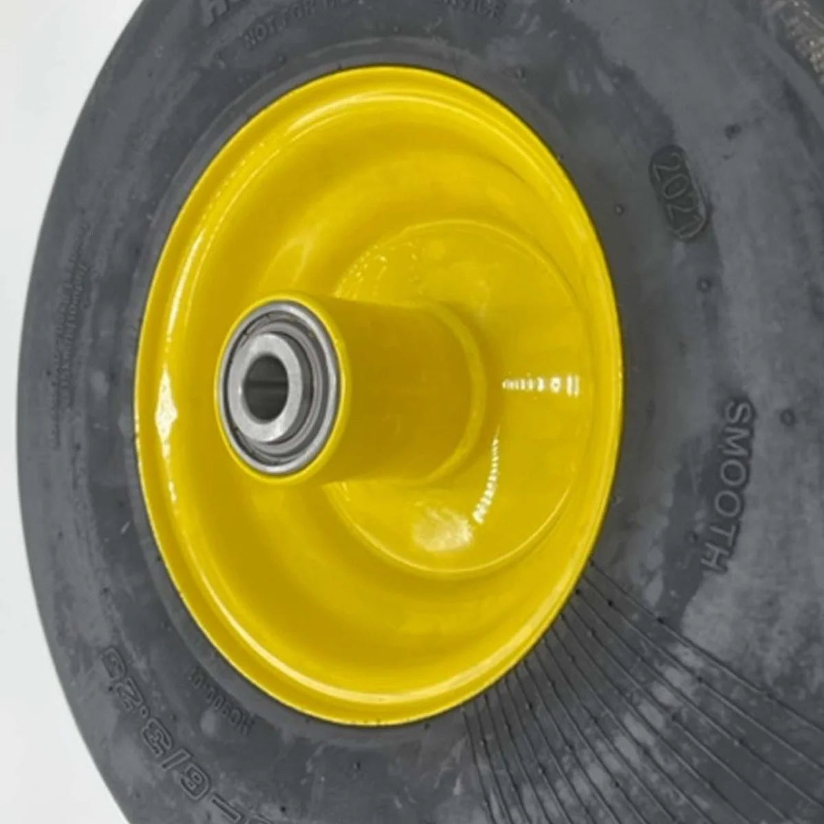 SET of 2 - 13x5.00-6 Flat Free Yellow Lawn Mower Wheel Assembly - 5/8 Inch Hub
