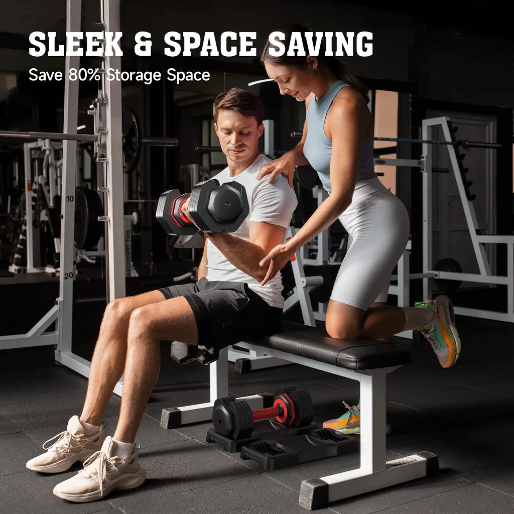(1 Pair) LNOW 50lbs Quick Select Adjustable Dumbbells for Home Gym 5 in 1 Free Weights 5/10/15/20/25lb/50lb Dumbbell with Anti-Slip Handle, Suitable for Home Gym Exercise Equipment