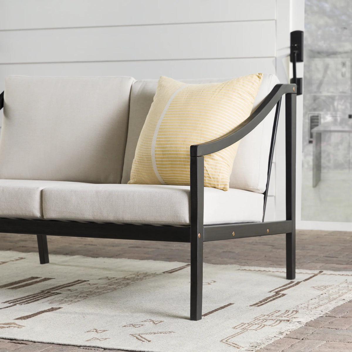 Walker Edison Modern Solid Wood Curved-Arm Outdoor Loveseat, Black