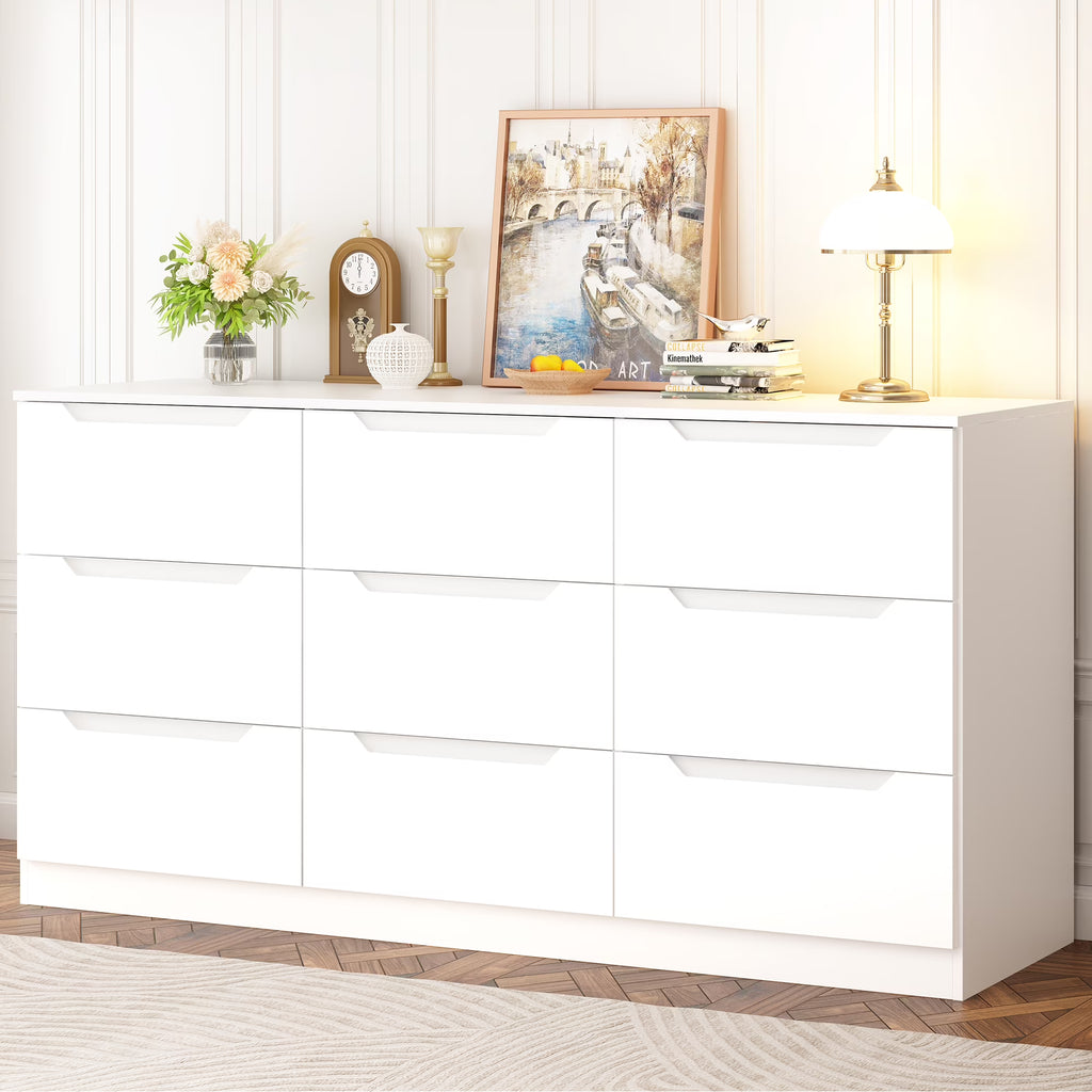 Winkalon 9 Drawers Double Dresser, Modern Wood Dresser Chest of Drawers with Large Storage Space for Bedroom,Living Room, Hallway, Black