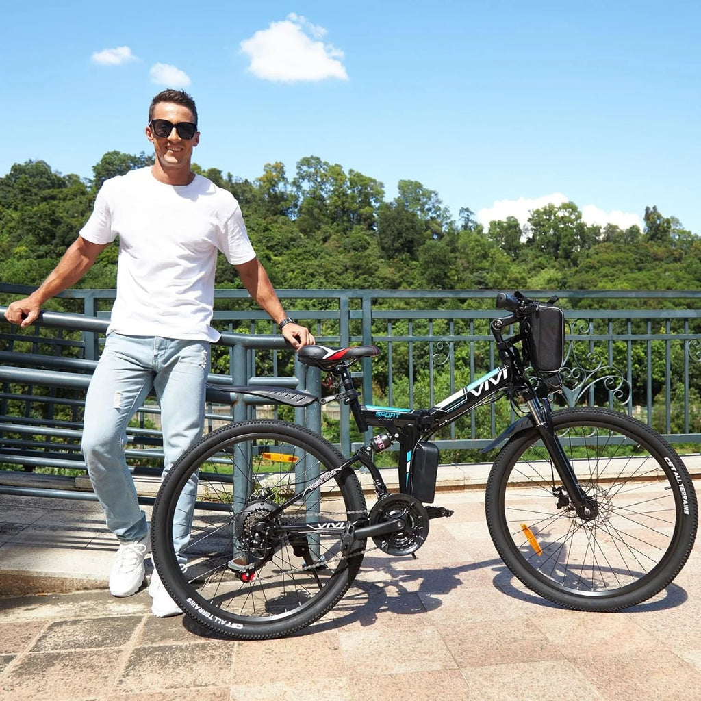 Vivi Electric Bike for Adults 26" Folding Electric Bike 500W Electric Mountain Bike 20MPH Full Suspension Electric Bike  with Cruise Control Up to 50 Miles