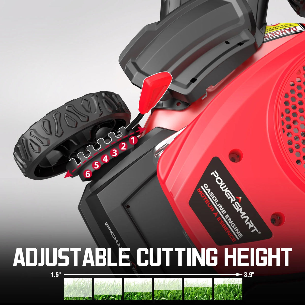 PowerSmart 3-in-1 18-inch Gas Push Lawn Mower with 144cc Engine, 6-Position Height Adjustment