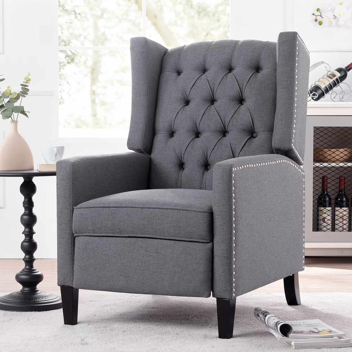 Recliner Chair, Living Room Chairs with Arms, Adjustable Single Reclining Sofa, Home Theater Seating Arm Chair with Thick Padded Seat, Footrest, Lounge Chair for Bedroom, Blue