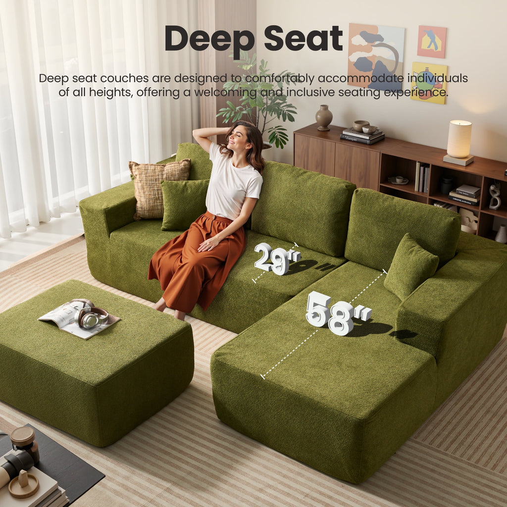Ovios 106" L-Shaped Sectional Sofa Modern Modular Cloud Couch with Deep Seating Upholstered Sofa for Living Room Bedroom, No Assembly Required, Black(Corduroy)