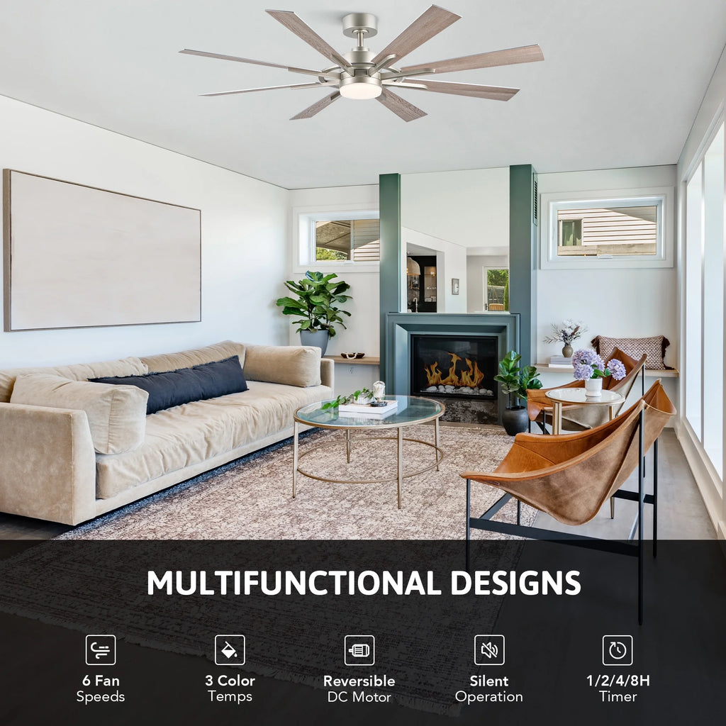 Bestco 60" Ceiling Fan with Light Kit and Remote Control for Farmhouse Living Room