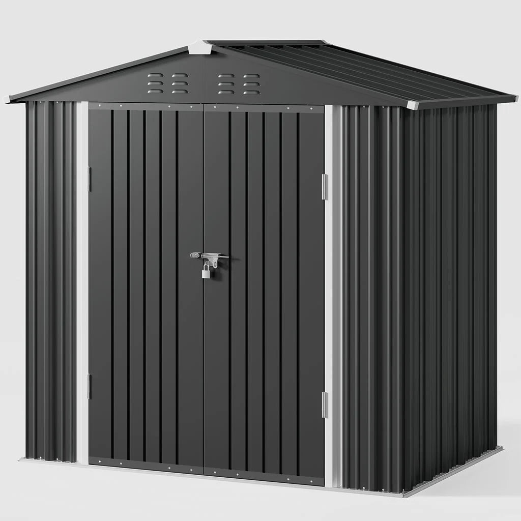 Aiho 6 x 4 FT Outdoor Storage Shed on Clearance with Metal Base  Frame and Double Lockable Doors for Garden, Patio- Grey