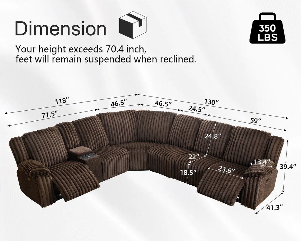Power Reclining Sectional Sofa with Wireless Charger,6-Seater Faux Fur Sectional with Recliners,Hidden Cup Holders,Storage Console,USB & Type-C Ports,Black