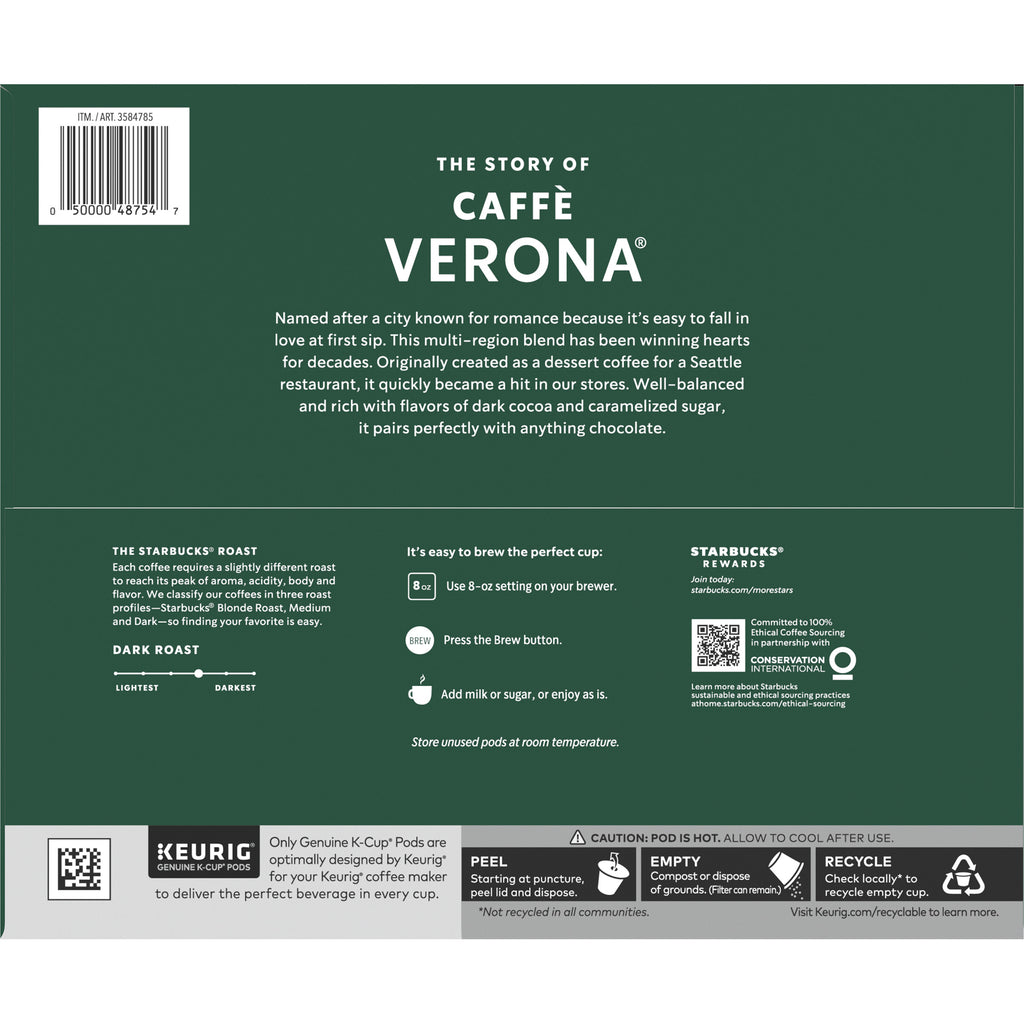 Starbucks Coffee Caffè Verona Dark Roast K-Cup Pod, 72-count