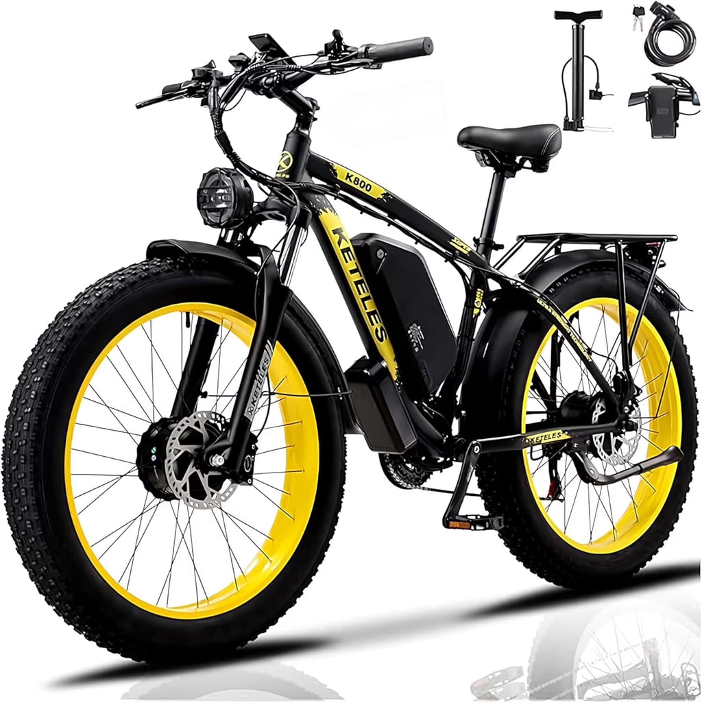 KETELES Electric Bike for Adults, Peak 4000W Dual Motor Ebike，26" Fat Tire Electric Mountain bike,  48V 23AH Removable Battery UL 2849.