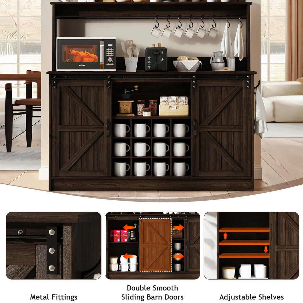 DreamCurship 55" Farmhouse Coffee Bar Cabinet, Buffet Sideboard Storage Cabinet, Wine Bar Cabinet with Wine Rack, White