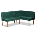 Baxton Studio Alvis Mid-Century Velvet Dining Nook Banquette Set(2PC) Emerald Green, Walnut Brown