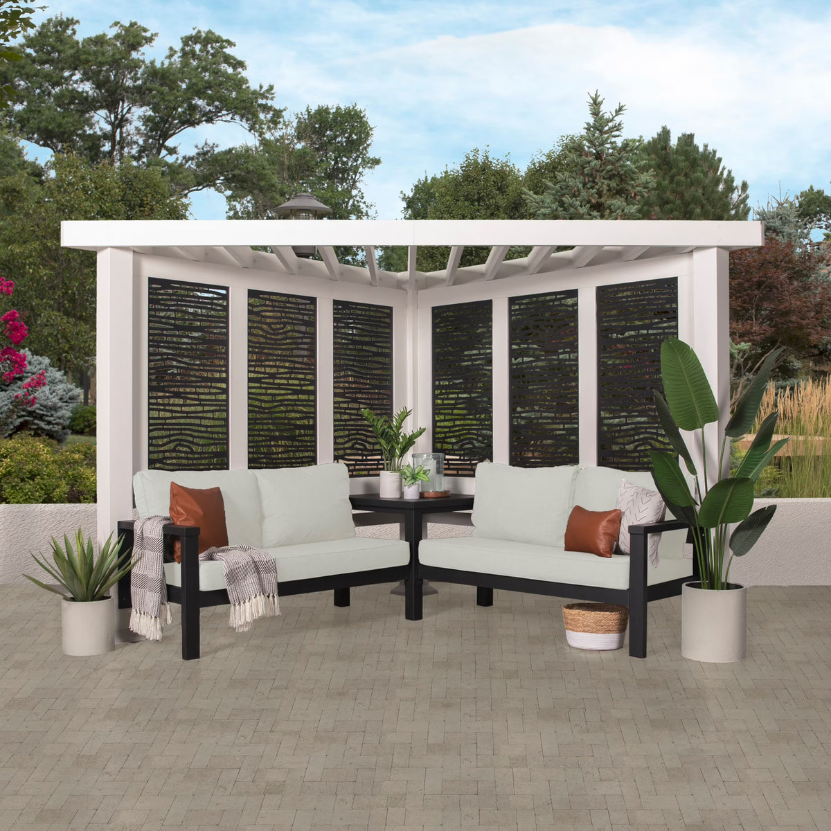 Backyard Discovery Ridgedale 12x8' Galvanized Steel Cabana Corner Pergola, Canopy, Seating