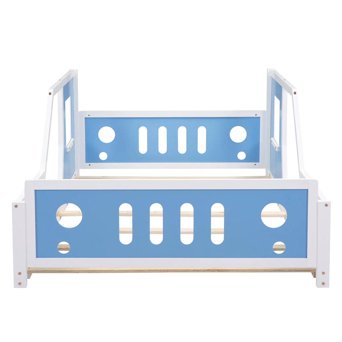 Euroco Car-Shaped Full Size Wood Platform Bed for Kids�� Bedroom, Solid Car Bed for Kids Gift, Low Profile, Blue