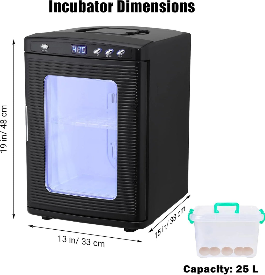 25 L Laboratory Incubator, Portable Reptile Science Laboratory Incubator, Digital Temperature Controlled 10��C-60��C (72��F to 140��F), Reptile Egg Incubator with AC&DC Power for Small Reptiles White