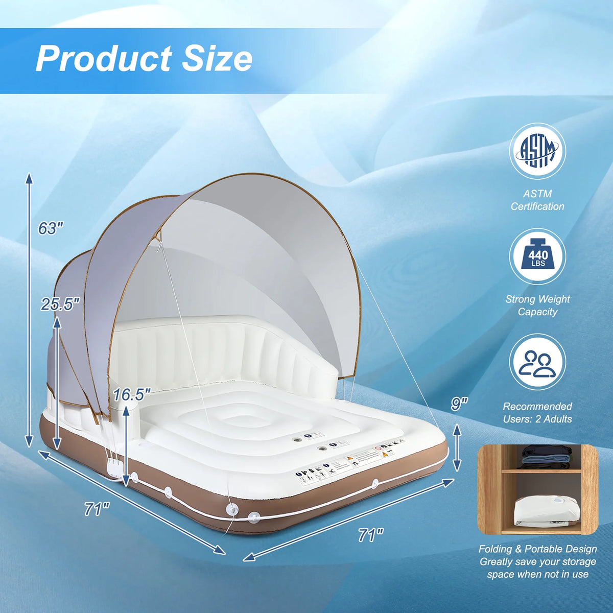 Costway Canopy Inflatable Pool Float Lounge Swimming Raft