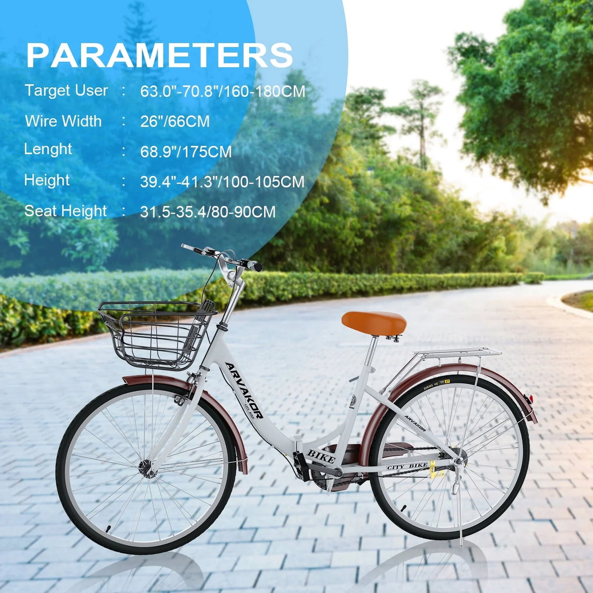 26 Inch Women Bike, Classic Bicycle Retro Bicycle, Cruiser Bike, White
