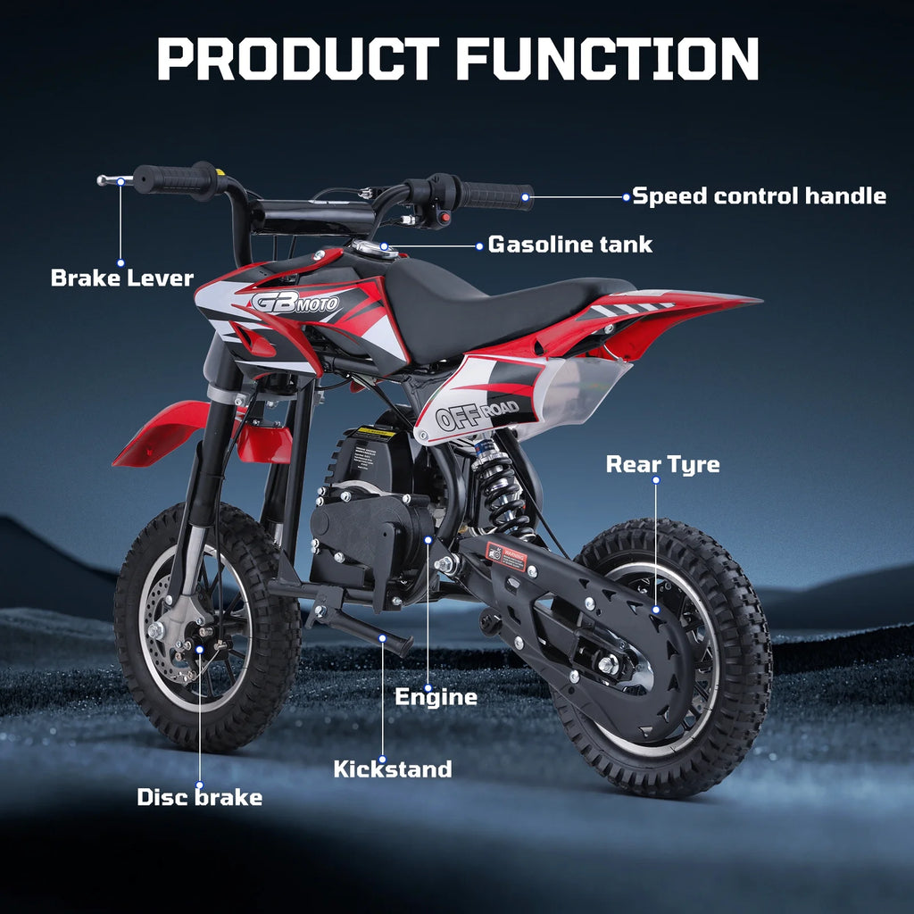 49cc Dirt Bike for Kids, Tcdjtc Gas Dirt Bike with 27 Miles Max Range, Kids Dirt Bike with 18 MPH Max Speed, Gas Powered Dirt Bike with 132 LBS Capacity, Mini Motorcycles for Kids, Gas Mini Bike